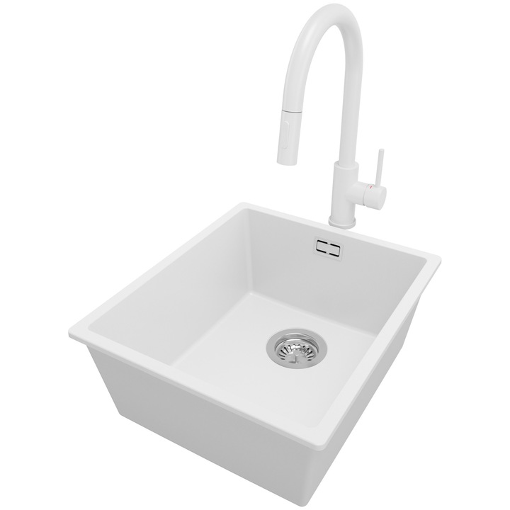 Chiuvetă sub blat set Londra, Primagran, 1 cuvă, alb, 41x47cm, pentru dulap de 45cm