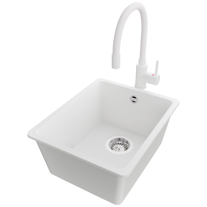 Chiuvetă sub blat set cu baterie Venetia, 1 cuvă XL, Alb, 36x44cm