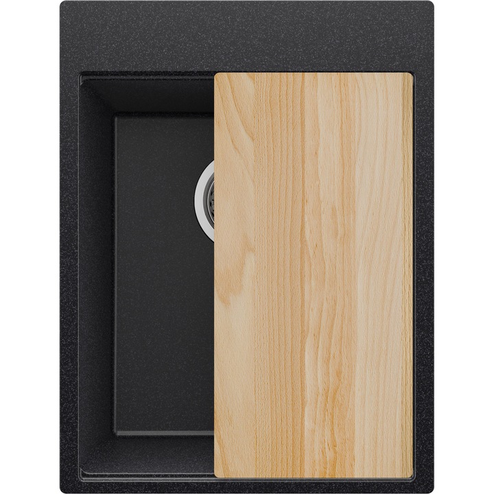 Chiuveta de bucatarie Oslo, PrimaGran, granit, 1 cuva, grafit, 38x50cm, set complet cu sifon