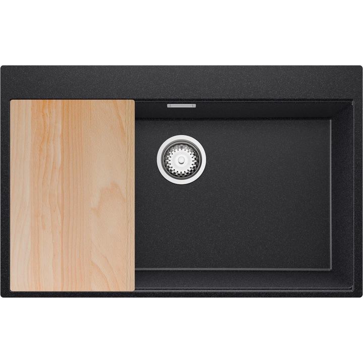 Chiuvetă de bucătărie din granit PrimaGran Oslo 80 Top, 1 cuvă XXL, grafit, 78x50cm, cu sifon