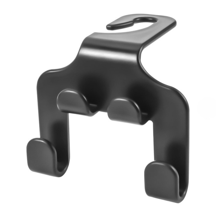 Suport tip cuier cu 4 carlige, pentru genti si bagaje, cu fixare la tetiera universala, Negru