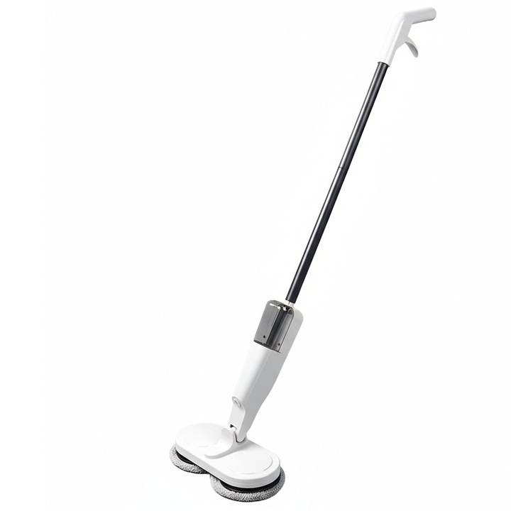 Mop electric rotativ NEXTLY, 2 capete rotative, pliabil, pulverizator de solutie, incarcare USB, rezerve incluse, alb