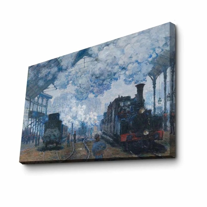 Tablou decorativ Re-Bloom, model trenuri, lemn/panza, multicolor, 70 x 100 cm