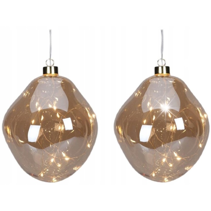 2 darab karácsonyi dekoráció szett, 12x12x14cm, 10 LED, időzítő, üveg, arany