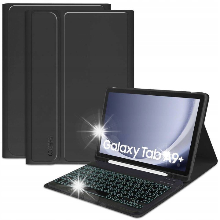 Tech-Protect tok Samsung Galaxy Tab A9+ Plus-hoz, kerettartóval és Bluetooth billentyűzettel, fekete