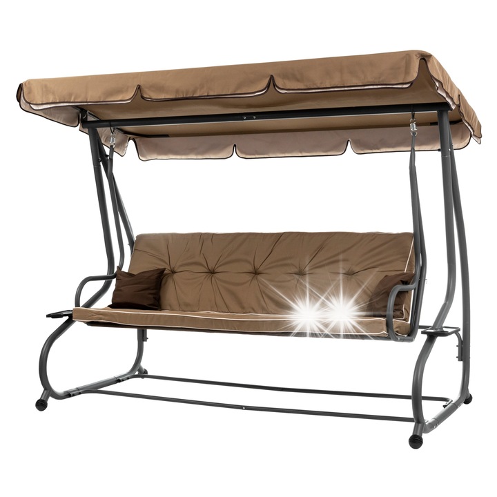 Люлка с възглавници, 3 места, капучино, функция за накланяне, със слънцезащита