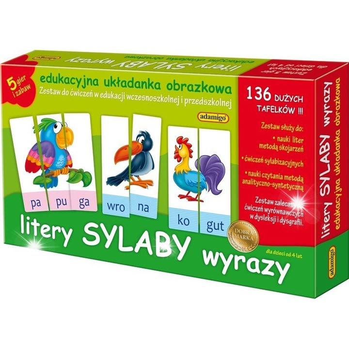 Litery Sylaby Wyrazy, oktató készlet, 136 kártya, többszínű