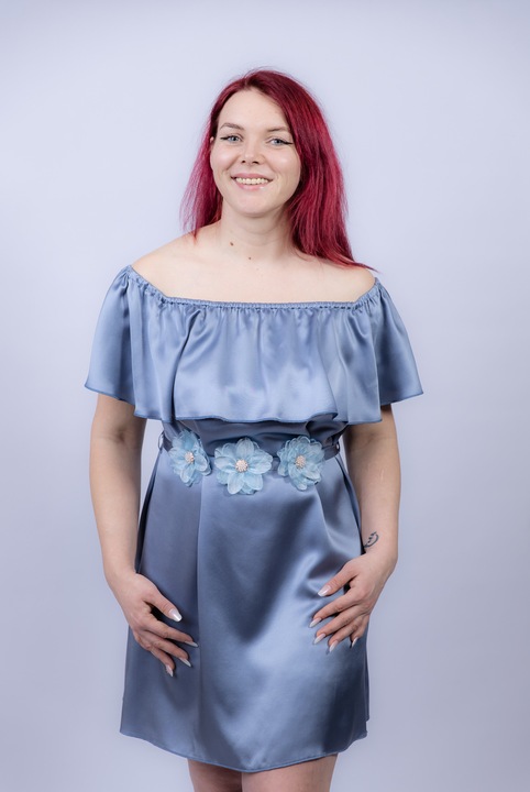 Camasa de noapte Katerinna din matase naturala 100%, de dud 19 momme 6 A calitate. Bleu. Marimea L