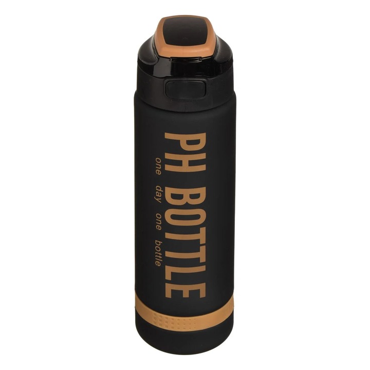 Sticlă de apă BAMI Ph Bottle, negru-auriu, 1L, capacitate mare, indicator de consum pe 6 ore