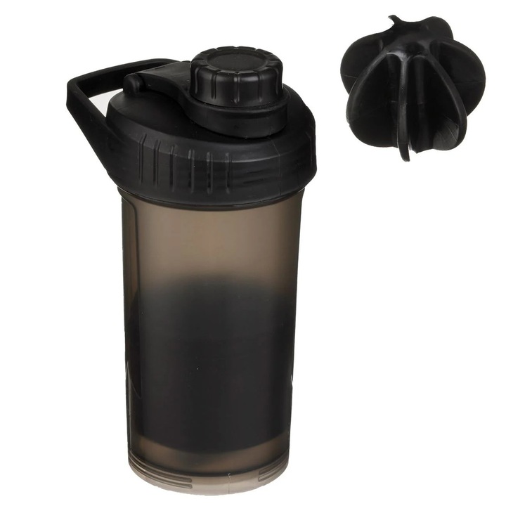 Sticlă sport BAMI, neagră, 500 ml, cu compartiment pentru pudră, BPA Free