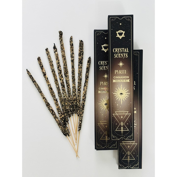 Betisoare parfumate cu Scortisoara si Cristale naturale de Pirita