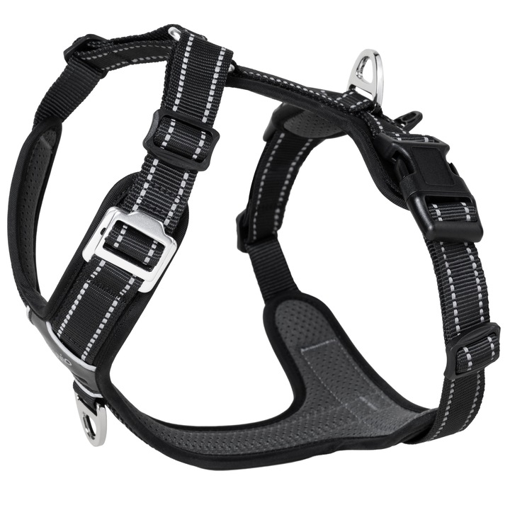 Zgarda pentru caini PELUVIO MATE din nailon, reflectorizanta, vizibila in intuneric, asigura siguranta, usoara, confortabila, rezistenta la umiditate, XL, 80-115 cm, neagra