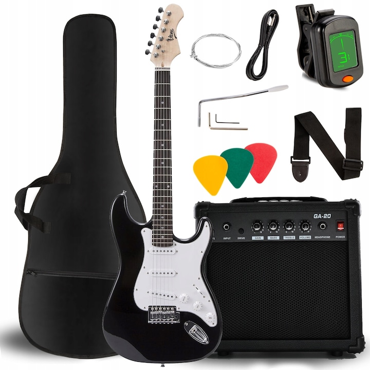 Комплект електрическа китара V-Tone EGA 39" SSS, усилвател 20W, черен, 4/4