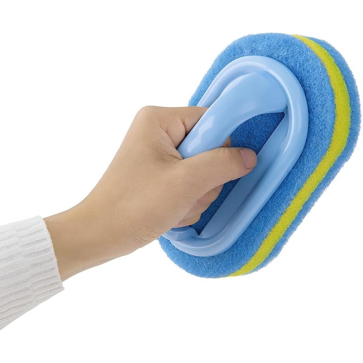 Perie de curatat baie, perie de curatat cada de baie si toaleta, perie multifunctionala pentru frecat cu burete de dus cu maner ergonomic