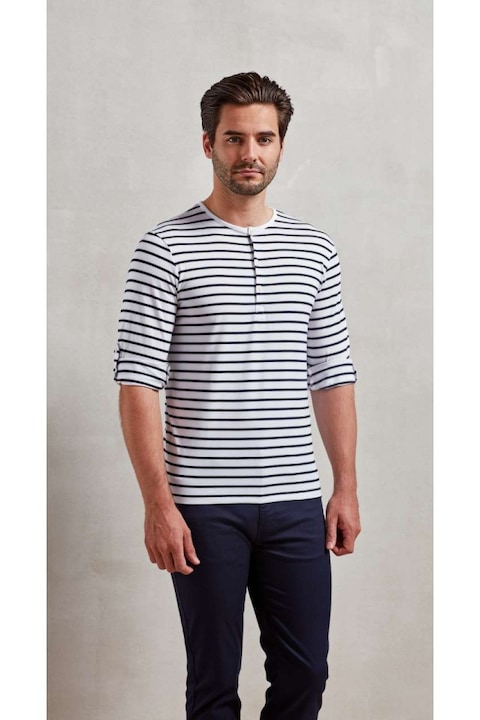 Bluza racoroasa pentru barbati cu maneci rulate PR218, White, Navy, XL