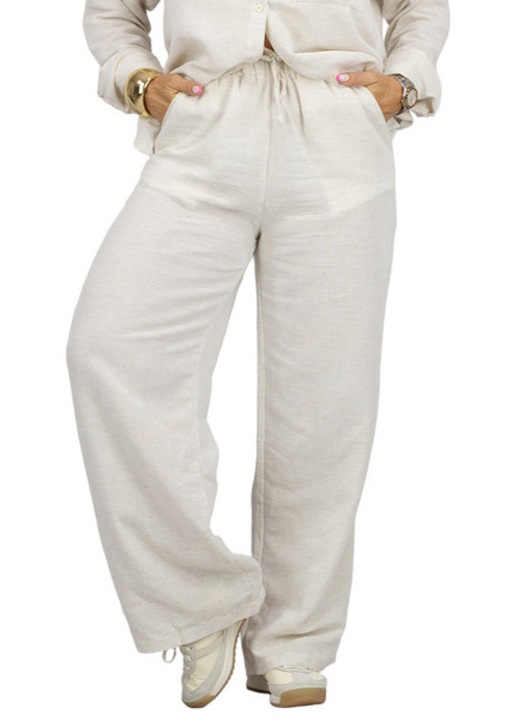 Pantaloni dama Agrafka, ecru, croiala larga, talie medie, lungi