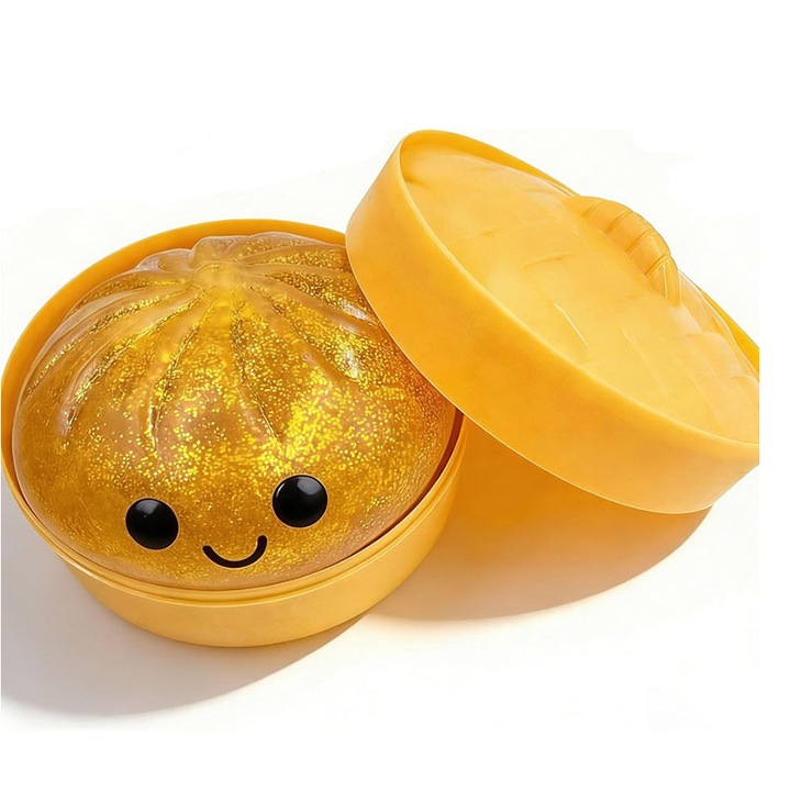 Interaktív gyerekjáték, squishy gombócok, bao design, TPR anyag, arany színű, kompakt méret