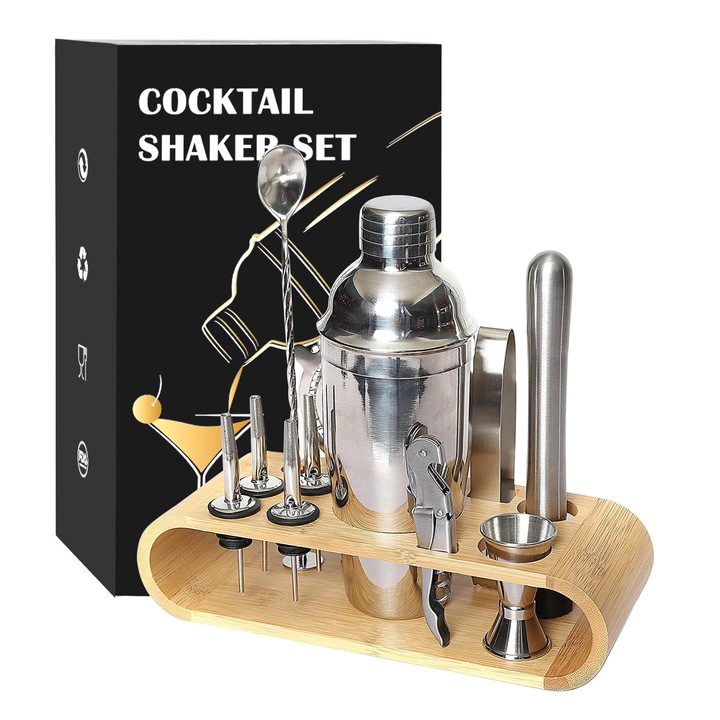 Set shaker cocktail, 12 piese, inox