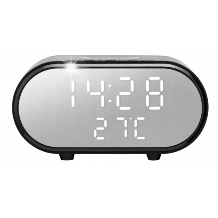 Raven EBUD001 ébresztőóra vezeték nélküli töltővel, hőmérővel, fekete, 127x79x66mm