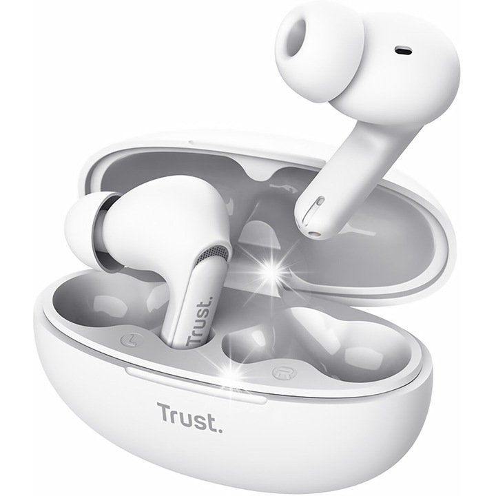 Trust Yavi vezeték nélküli fülhallgató, Bluetooth, 2 mikrofon, fehér, 37g