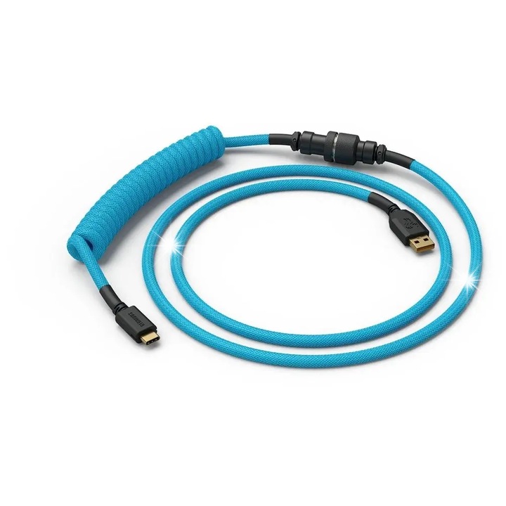 Кабел Glorious Coiled Cable Electric Blue, USB-C към USB-A, 1,37м, комплект спираловидни кабели