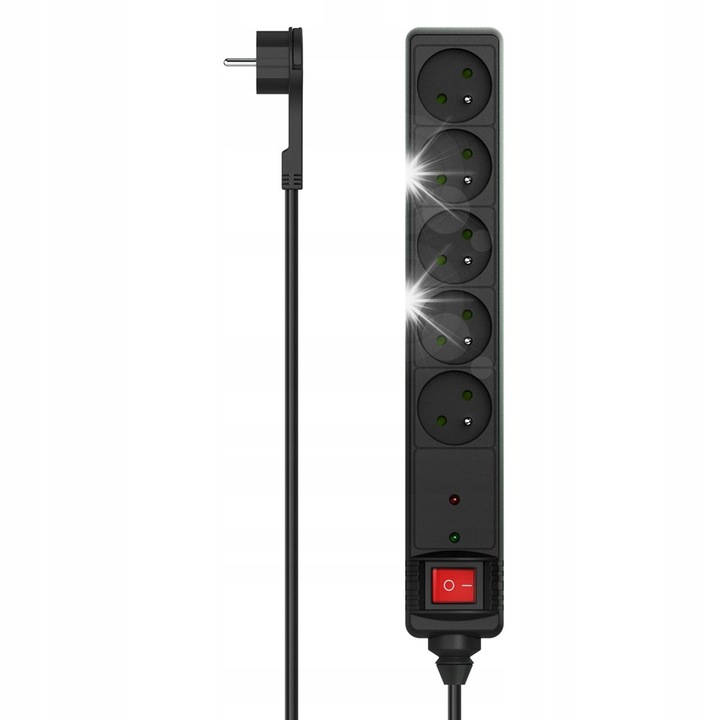 Prelungitor Hama, 5 guri, 1,5m, protectie impotriva supratensiunii, negru