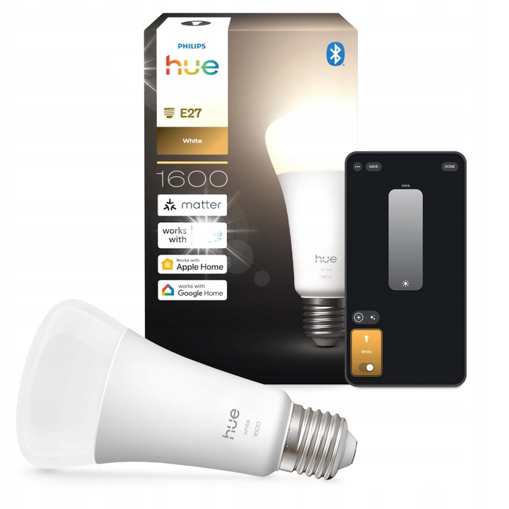Bec inteligent Philips Hue A60 E27 1600 lm, alb, set 1 buc.