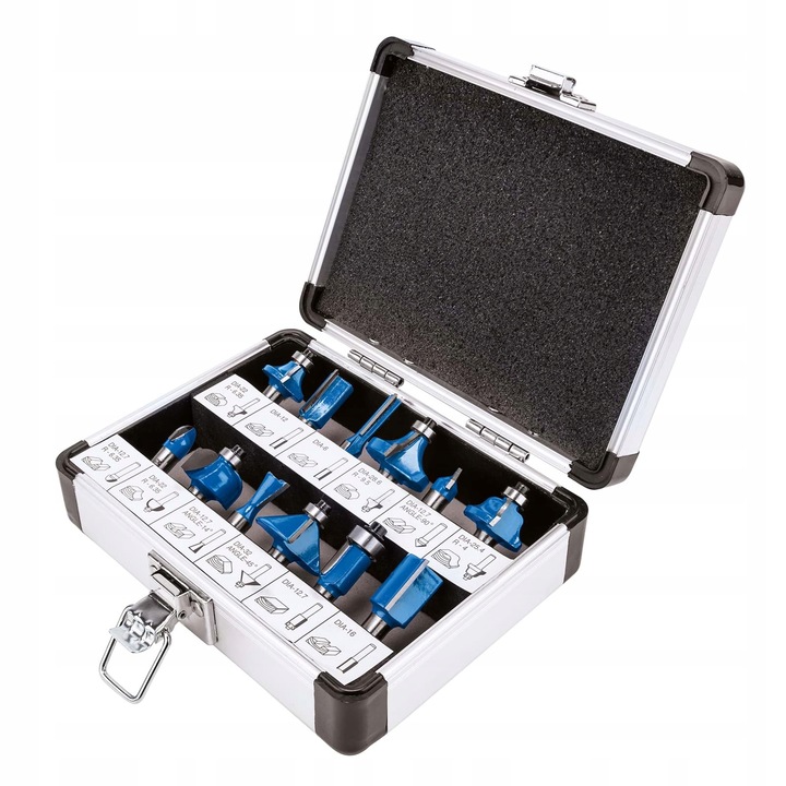 Set freze Scheppach 12 piese, 8mm, aluminiu, pentru lemn