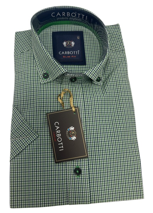 Camasa barbati, verde inchis cu patratele, maneca scurta, bumbac-poliester, Verde inchis