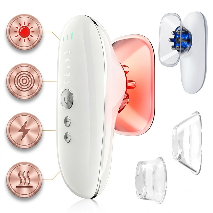 Aparat Anti-Celulita cu Vacuum, EMS & LED – Remodelare Corporala, Drenaj Limfatic, Efect Lipo, Wireless, Alb