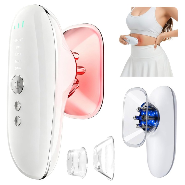 Aparat Anti-Celulita cu Vacuum, EMS & LED – Remodelare Corporala, Drenaj Limfatic, Efect Lipo, Wireless, Alb