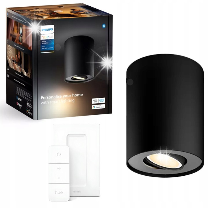 Spot LED Philips Hue Pillar 4,2W, 400lm, szabályozható, fekete, 17x14cm