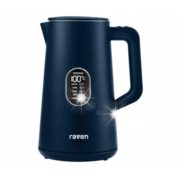 Fierbator electric Raven 1,5L 1800W, negru, cu functie de mentinere a caldurii si filtru anti-calcar