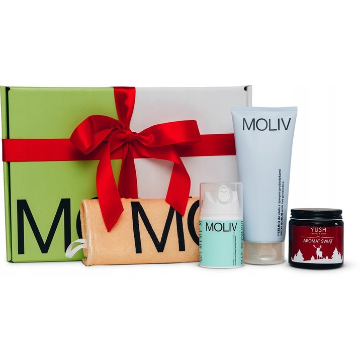 Комплект MOLIV крем - Хидратиращ крем 30мл, олио гел 50мл, кърпа 36х36см, многоцветен