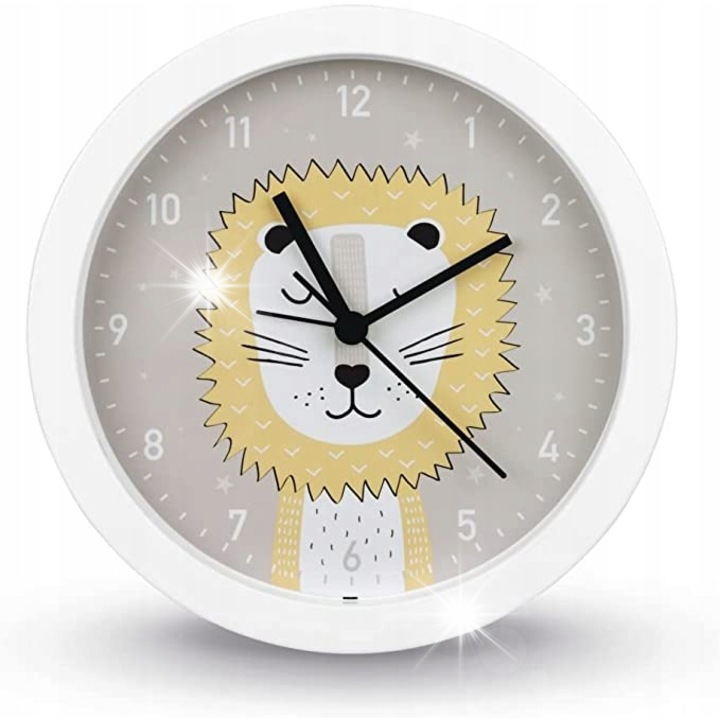 Ceas de birou pentru copii Hama, model Lucki Lion, negru, 16x4cm, cu alarma