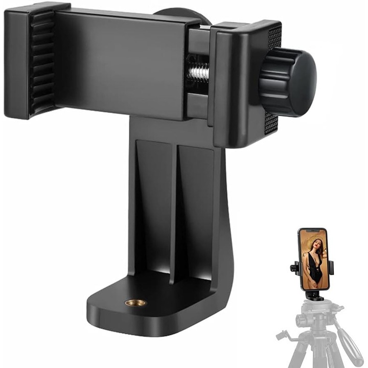 Telefon állvány adapter/univerzális állvány tartó, bármilyen okostelefonhoz alkalmas, standard 1/4 hüvelykes csavar, függőlegesen és vízszintesen is elforgatható, kompatibilis iPhone-nal, Samsunggal, szelfibottal, monopodokkal