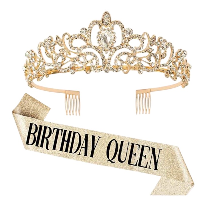 Парти комплект Кралица (шарф и корона), златни