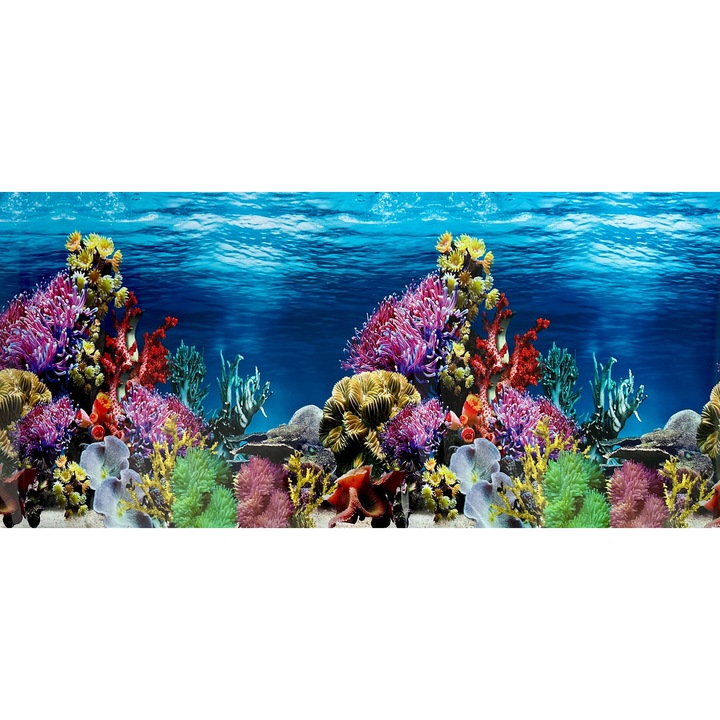 Fototapet Acvariu 3D 75x38 cm, Fundal Acvariu Plante, Aquascape sau Coral, Poster Decorativ Impermeabil pentru Acvarii
