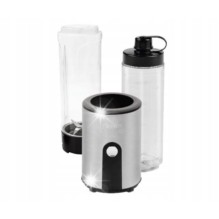 Персонален блендер RAVEN EBS004, 300W, 0,6л, комплект с 2 бутилки, сребристо-черен