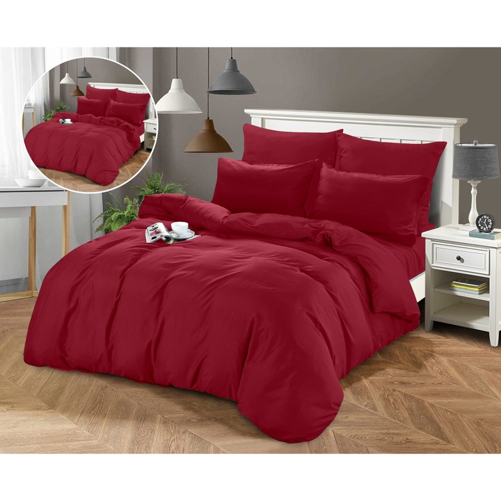 Dupla ágyneműhuzat Cotton Market Bordó 200x200cm Prémium mikroszálas antiallergén rejtett cipzárral