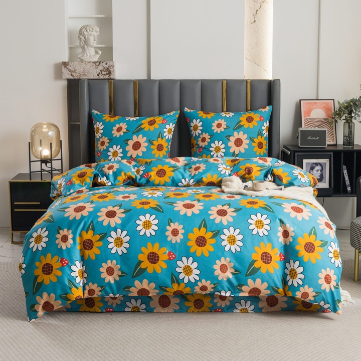 Ágyneműhuzat garnitúra Cotton Market, napraforgó mintás, Soft-Touch mikroszálas, 160x200 cm, színtartó