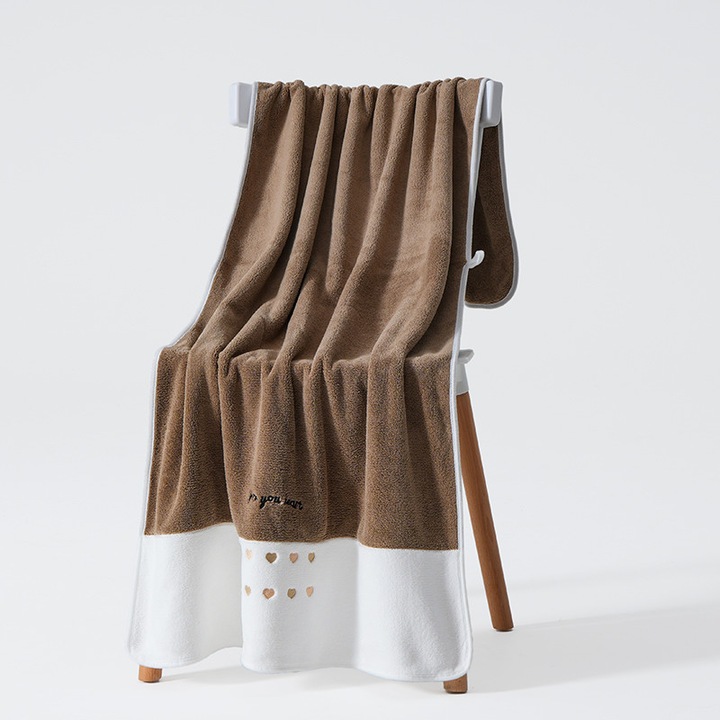 Set prosoape brodate Inima, Cotton Market, 50x100 cm si 70x140 cm, microfibra, uscare rapida, multicolor