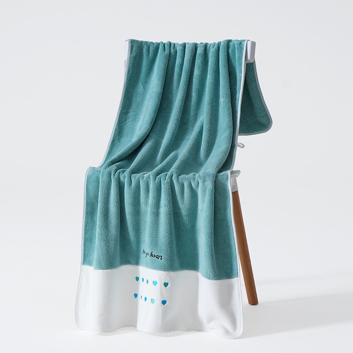 Set Prosoape Baie Cotton Market, 50x100 cm si 70x140 cm, Microfibra, Broderie Inima, Multicolor, 2 Bucati