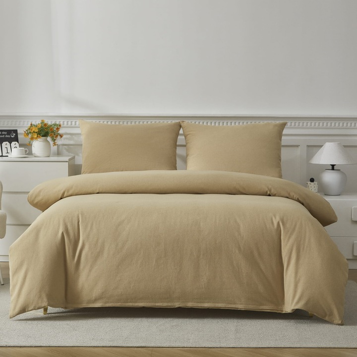 Set Lenjerie de Pat Cotton Market, In si Bumbac, 200x200 cm + 2 Fete de Perna 70x80 cm, Respirabil, Termoregulator