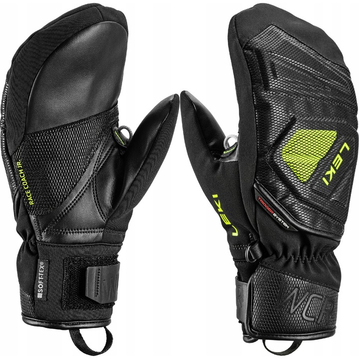 Leki WCR C-Tech 3D Junior Mitt sportkesztyű, 7.0, fekete-citrom, vízálló, Thinsulate szigetelés