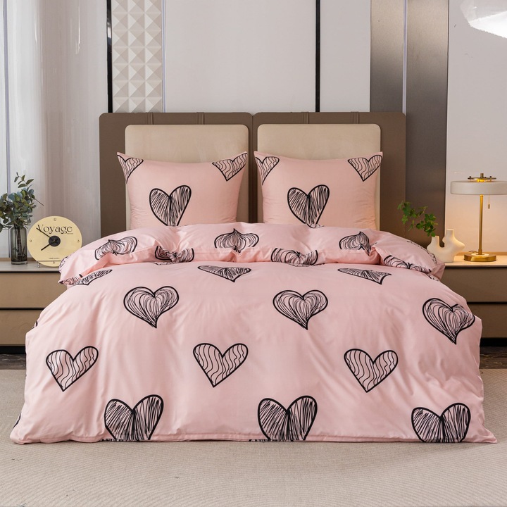 Ágynemű Szívek 2, 220x200 cm, mikroszálas, antiallergén, színtartó, kétszemélyes garnitúra
