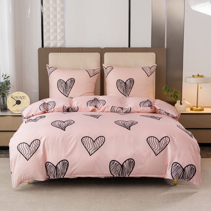 Serca 2 ágynemű, 140x200 cm, Prémium mikroszálas, Antiallergén, Teljes szett 2 db 70x80 cm-es párnahuzattal