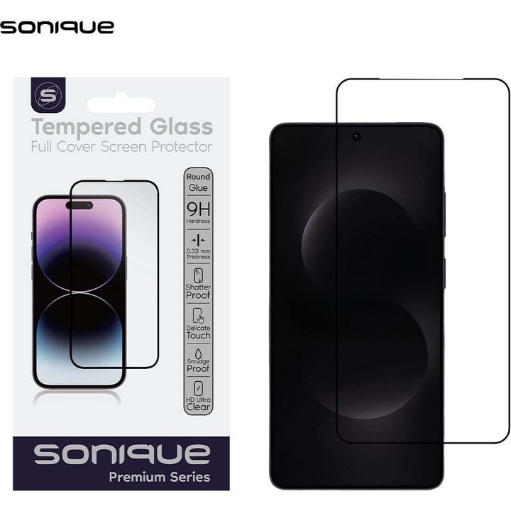 Folie protectie telefon Sonique Hardy Glass Full Cover 9H, HD, 0.25mm, pentru Samsung Galaxy S26 Ultra, negru