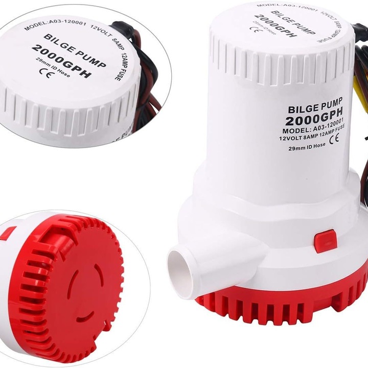 Потопяема помпа 12V DC, 2000GPH, за лодки и яхти, устойчива на корозия, компактен дизайн
