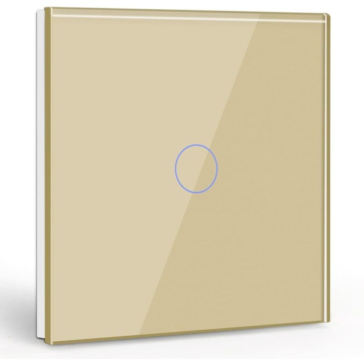 Intrerupator auriu cu touch, panou din sticla cristal, max 300W, rezistent la apa si foc